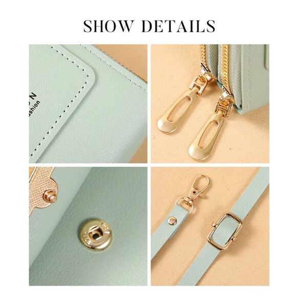 Synthetic Leather Shoulder Bag, Telephone Wallet Cross Bag(Green) - Picture 6 of 14